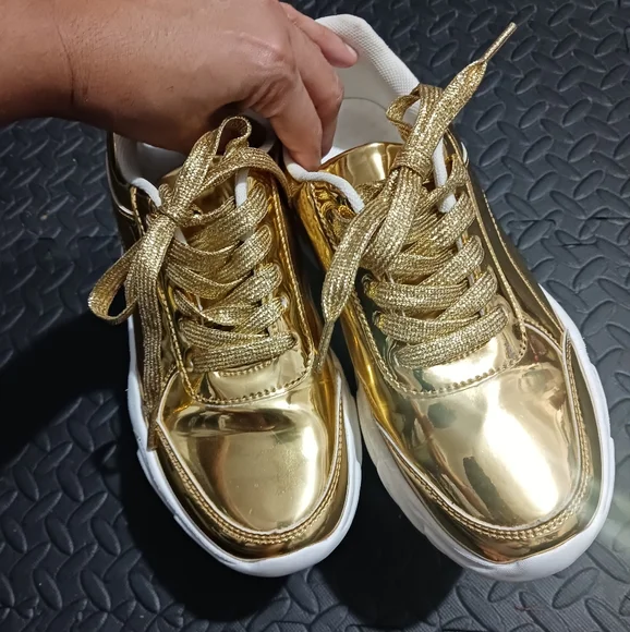 Women Gold Mirror Sneakers - Picture 9 of 10